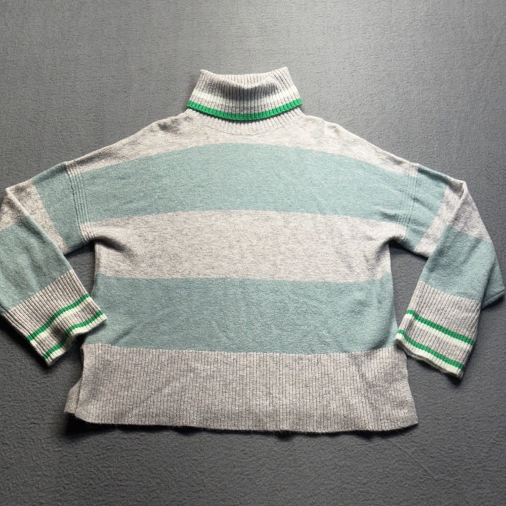 J.Crew Re-Imagined Striped Turtleneck Sweater S Merino Wool Alpaca Blue BD045